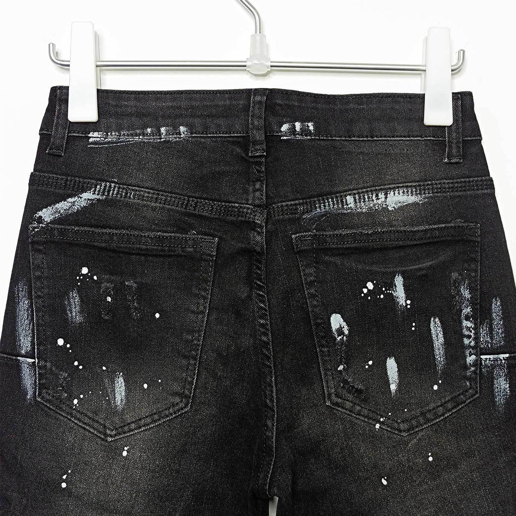 American High Street Ripped Stretch Paint Splash Straight Jeans Hommes