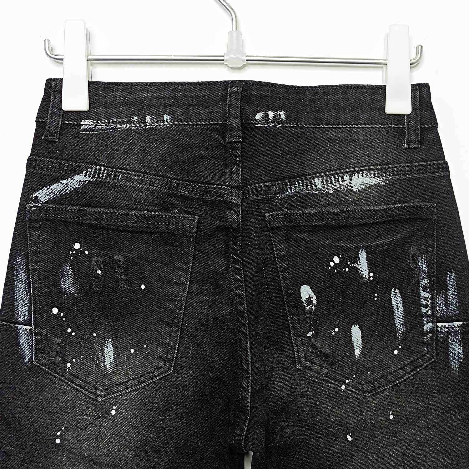 American High Street Ripped Stretch Paint Splash Straight Jeans Hommes