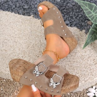 Butterfly-Clasp Wedge pour les femmes mode et polyvalentes pantoufles à semelle épaisse