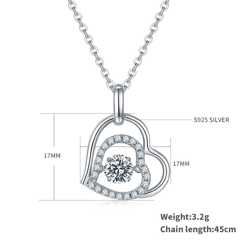 S925 Argent Sterling 0.5ct D Couleur VVS1 Moissanite Collier de coeur enroulé 45cm Platine