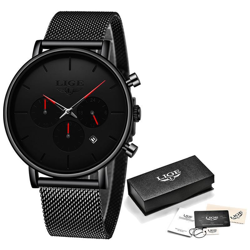 Mens Mesh-Strap Multifonctionnel Montre Quartz résistant à l'eau