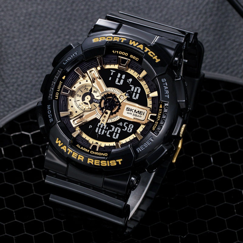 Classic Black Gold Sports Mode Double affichage Étudiant Montre électronique adolescents garçons A