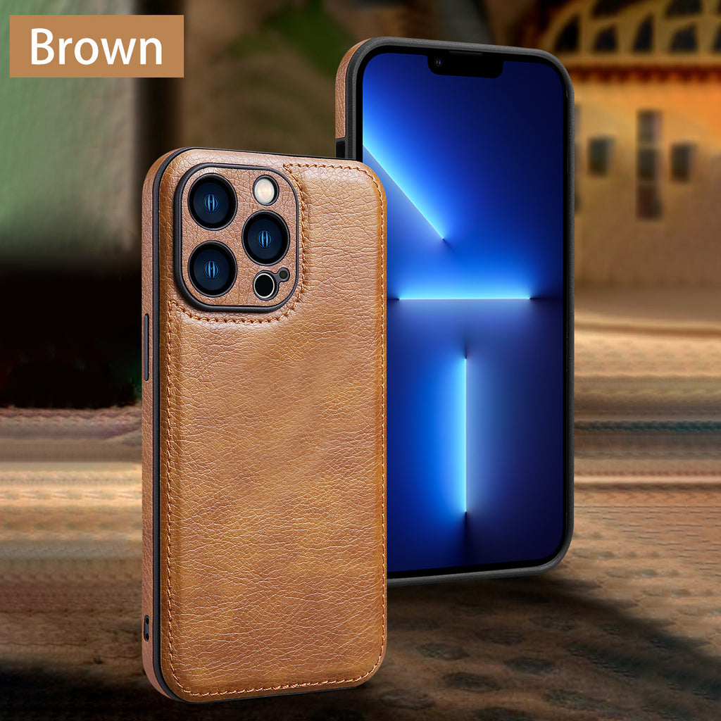 Boîtier de téléphone à grains en cuir haute qualité résistant à la chute
