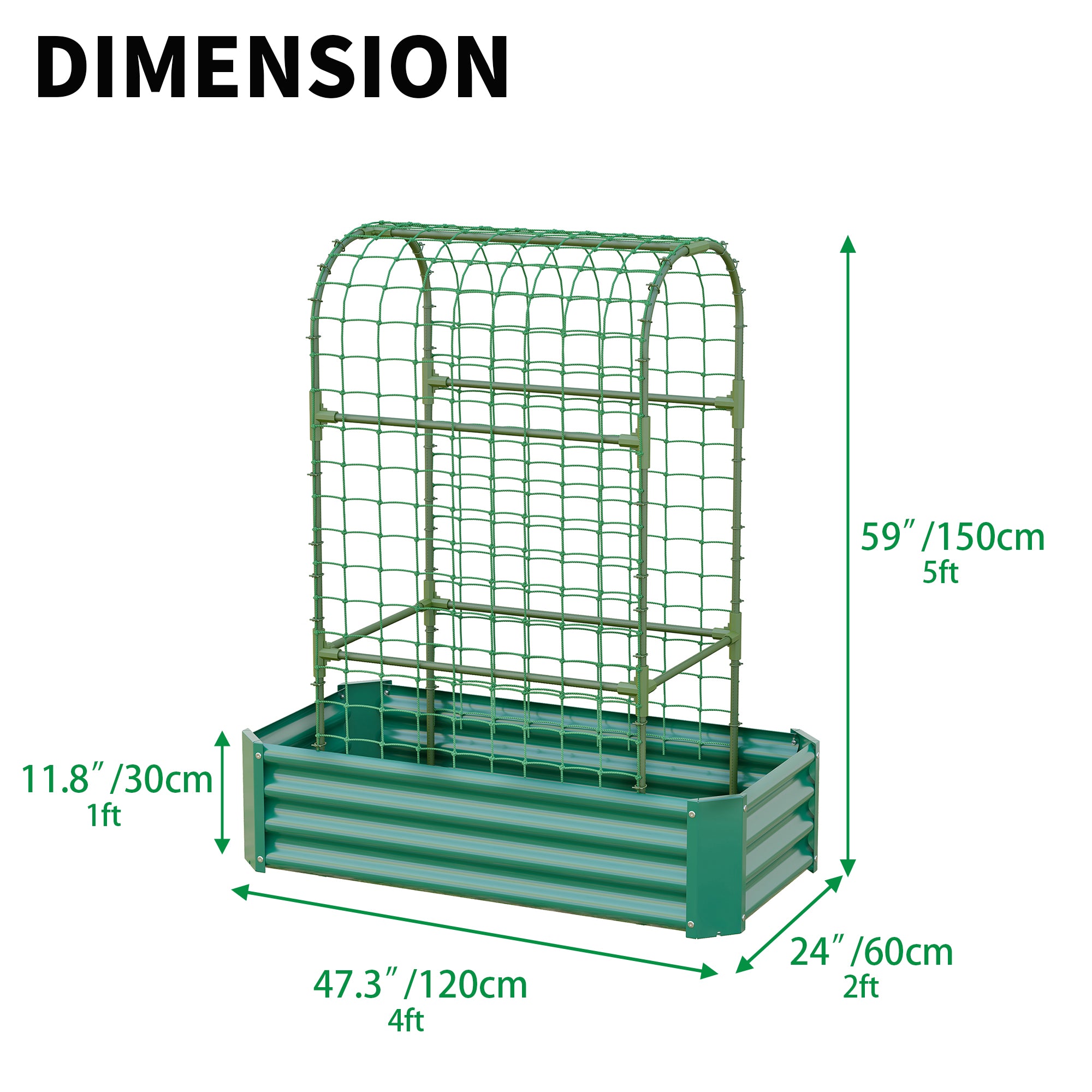 2-en-1 Lit de jardin surélevé avec Trellis - Boîte de 59" pour plantes d'escalade
