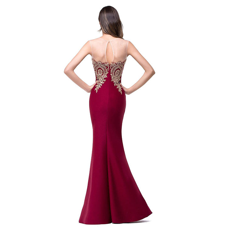 Amazon Europe robe sexy dos creux applique paquet hanche robe queue de poisson jupe femelle pers
