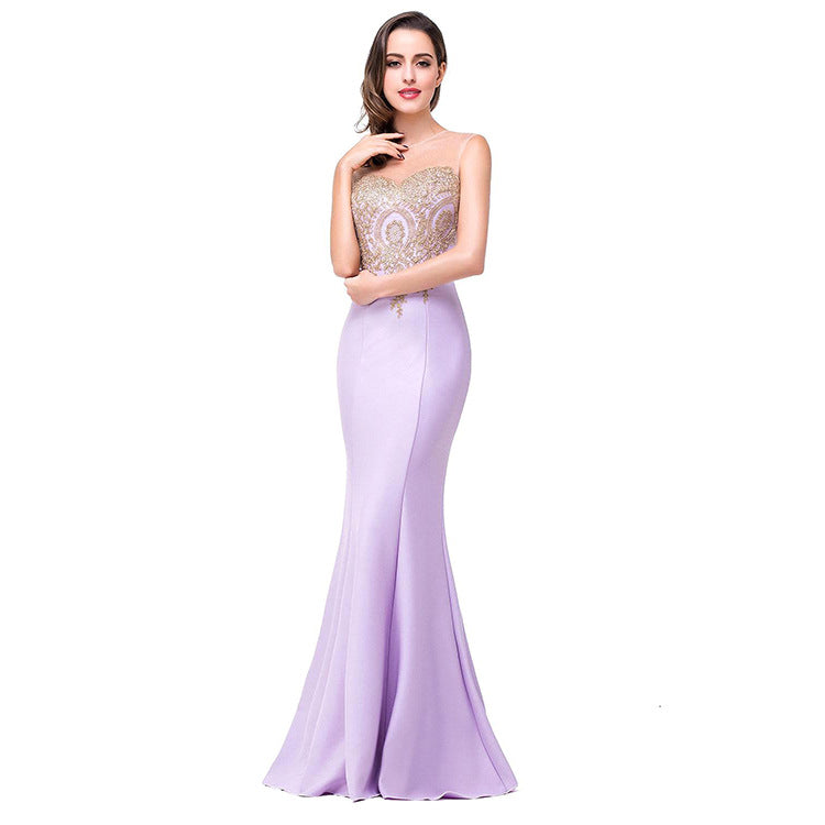 Amazon Europe robe sexy dos creux applique paquet hanche robe queue de poisson jupe femelle pers