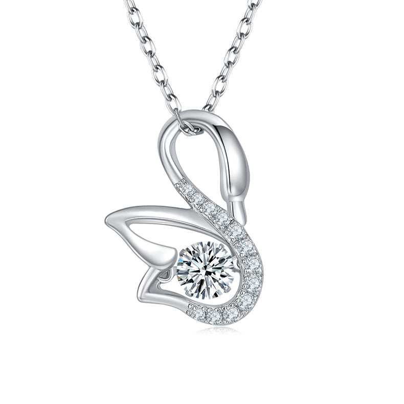 S925 Argent Sterling 0.5ct D Couleur VVS1 Moissanite Swan Pendentif Collier 45cm Platine Pla