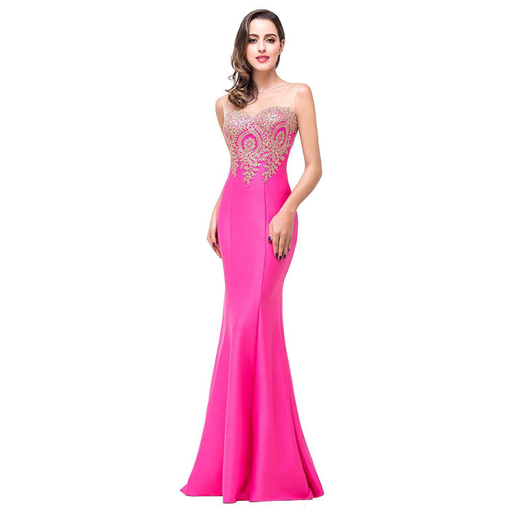 Amazon Europe robe sexy dos creux applique paquet hanche robe queue de poisson jupe femelle pers