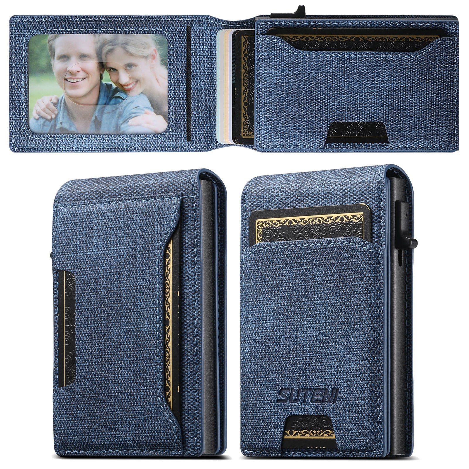 Porte-cartes en cuir denim givré pour hommes