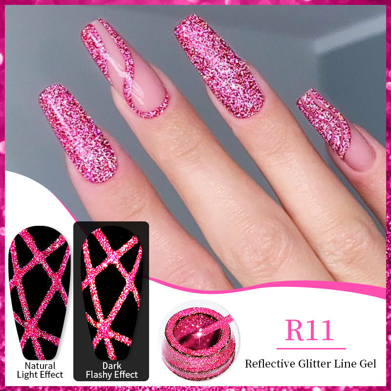 Gel d'ongle avec une finition brossée et des paillettes réfléchissantes