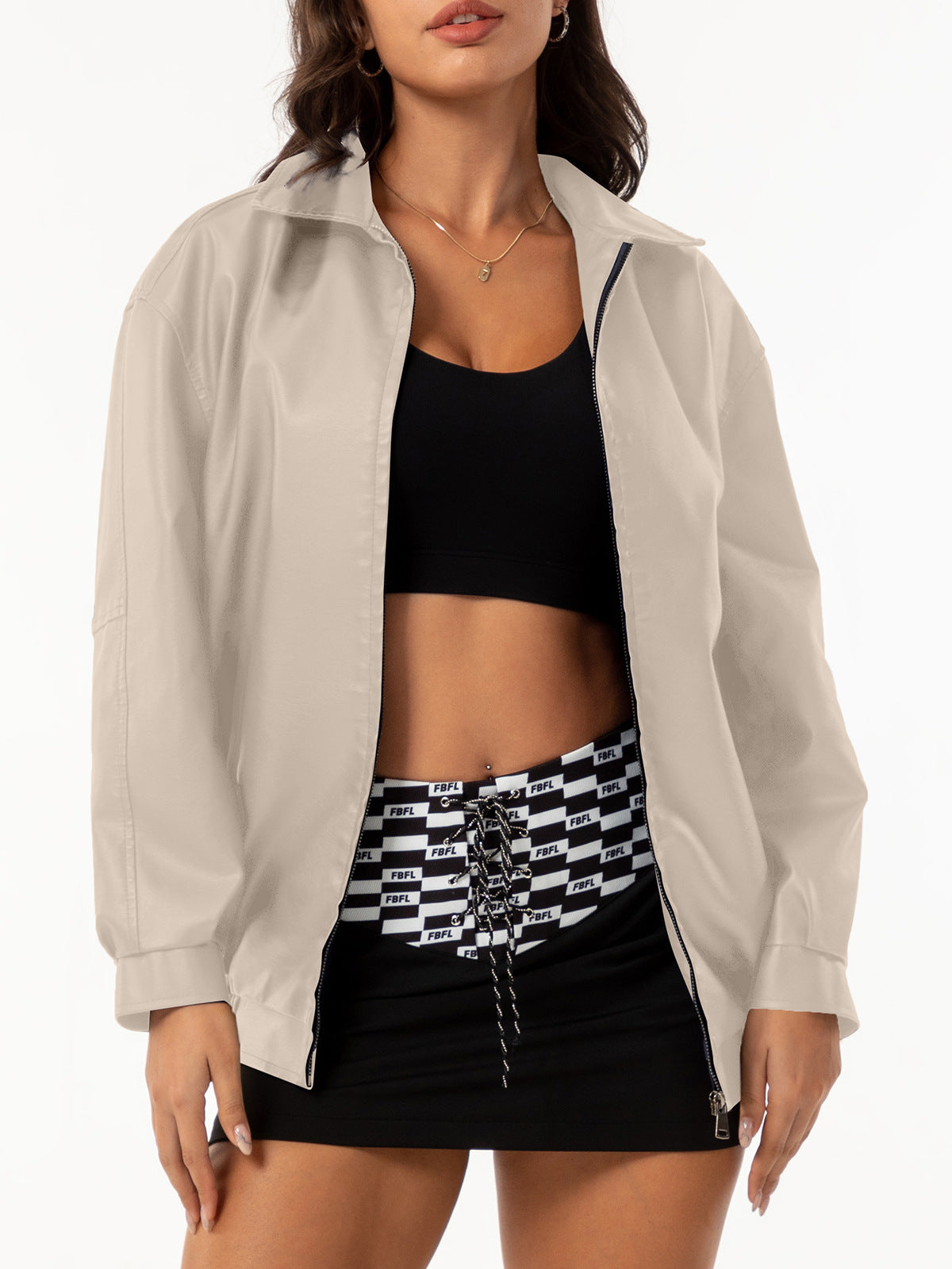 Veste de mode européenne et américaine en cuir souple pour femme