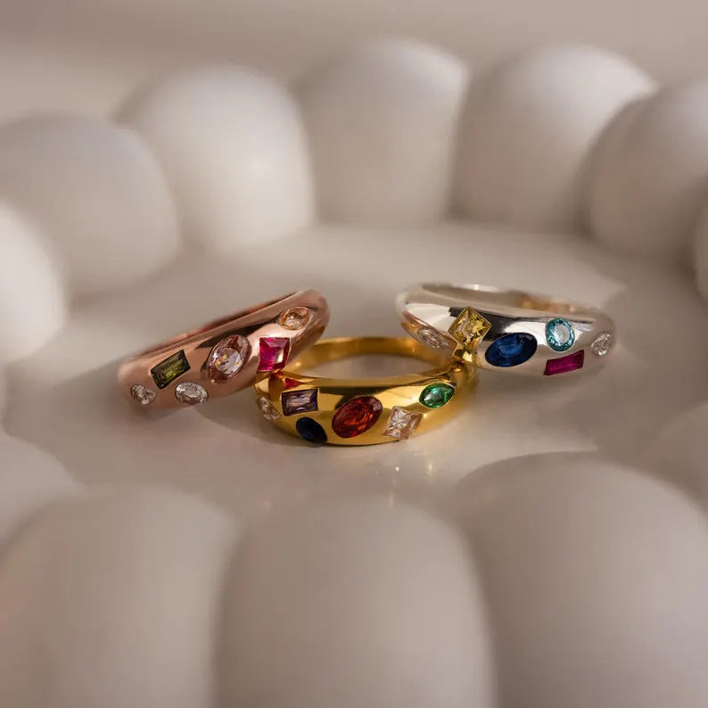 Couleur Blocked Birthstone Light Luxury High-end Anneau