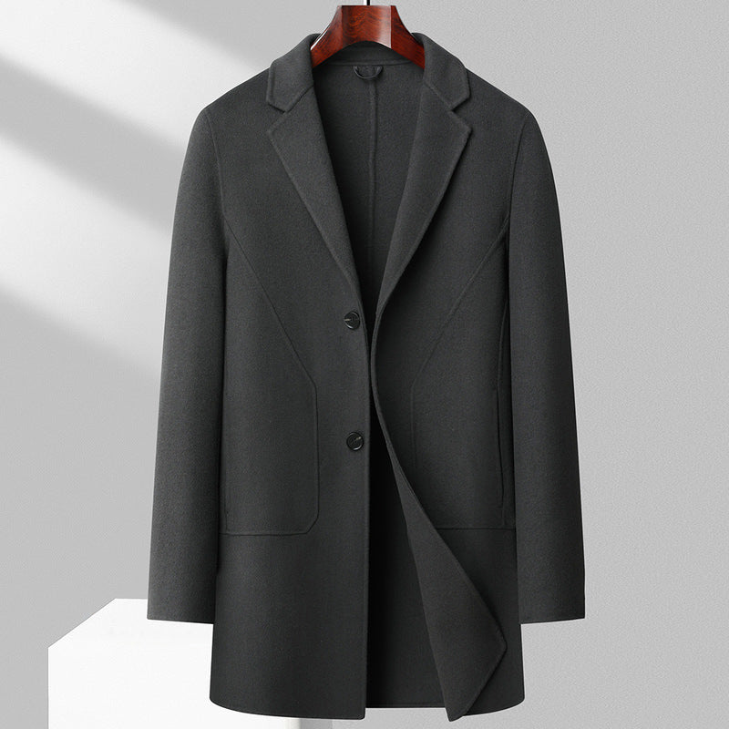 Manteau de laine à double face de longueur moyenne pour hommes