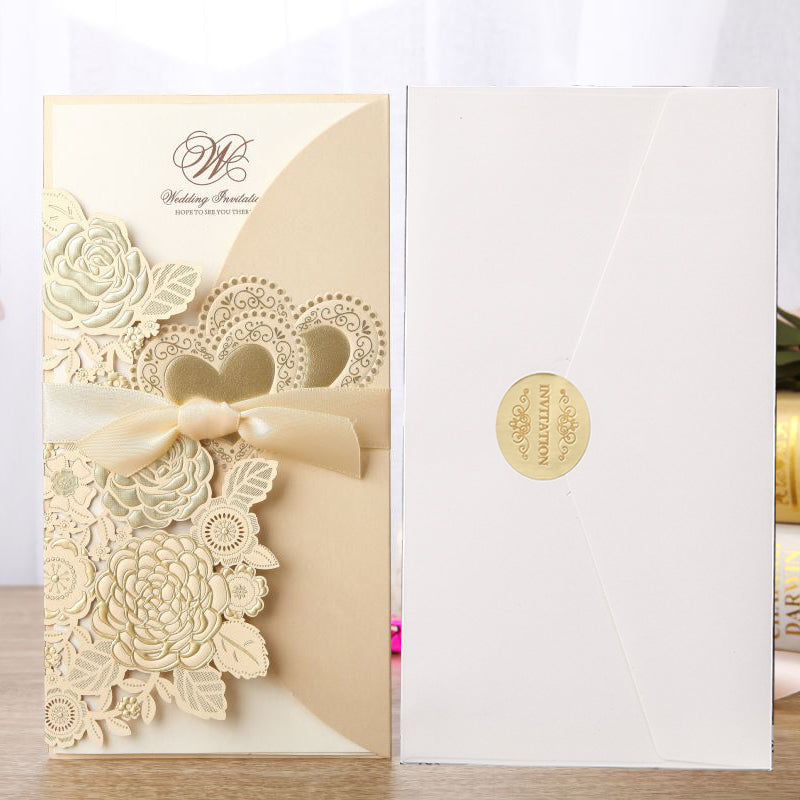 Invitation de mariage à ruban vertical de style chinois