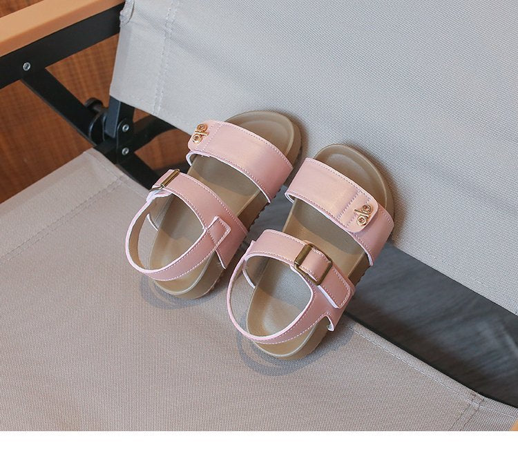 Filles' Fashion Letter Metal Button Sandales Coréen Version Bébé Velcro Chaussures Simples Filles'