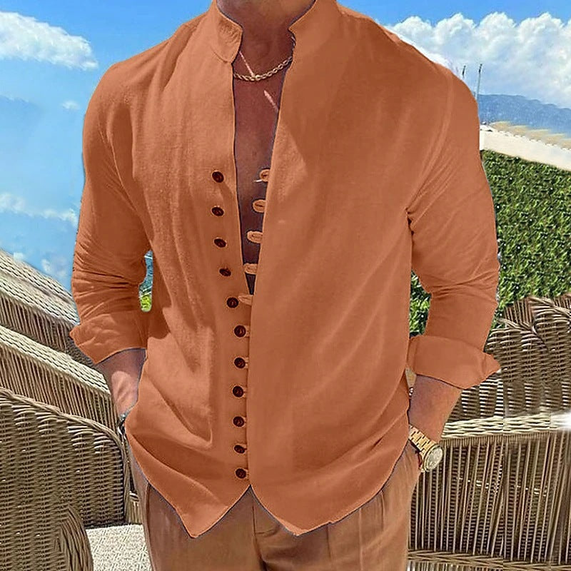 Chemise à manches longues à manches longues en tissu de coton rétro