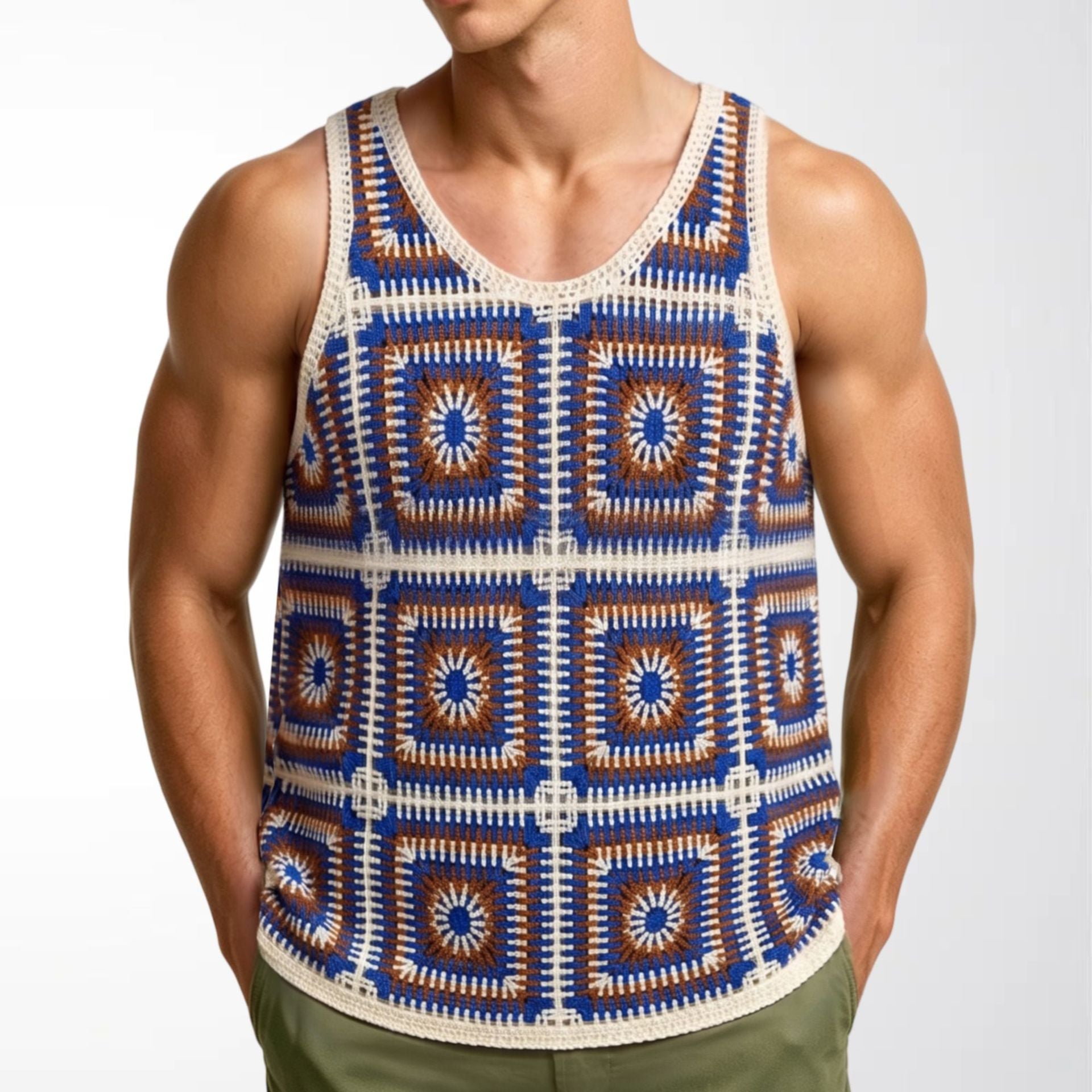 Hommes Bohème couleur-bloc crochet vest