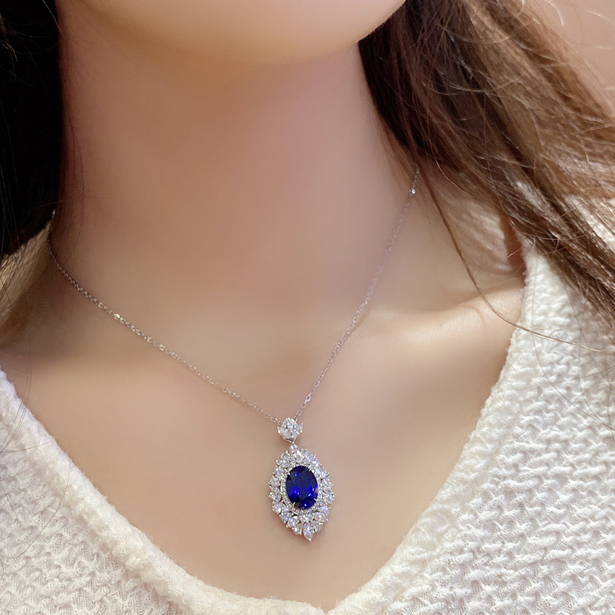 S925 Argent 4.3g Collier en pierre gemme créé par le laboratoire
