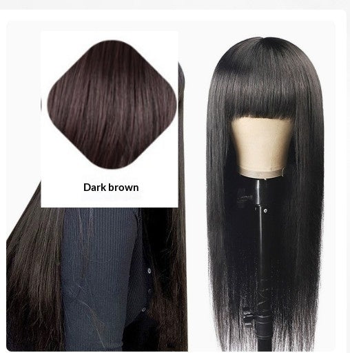 Perruque synthétique longue droite pour femme avec des bangs - Machine à fibre thermorésistante fabriquée en pile à cheveux