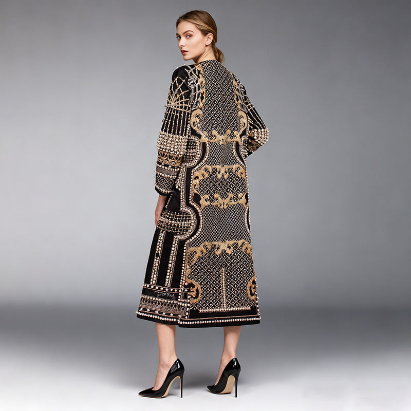Manteau à manches longues pour femmes avec impression florale et perles