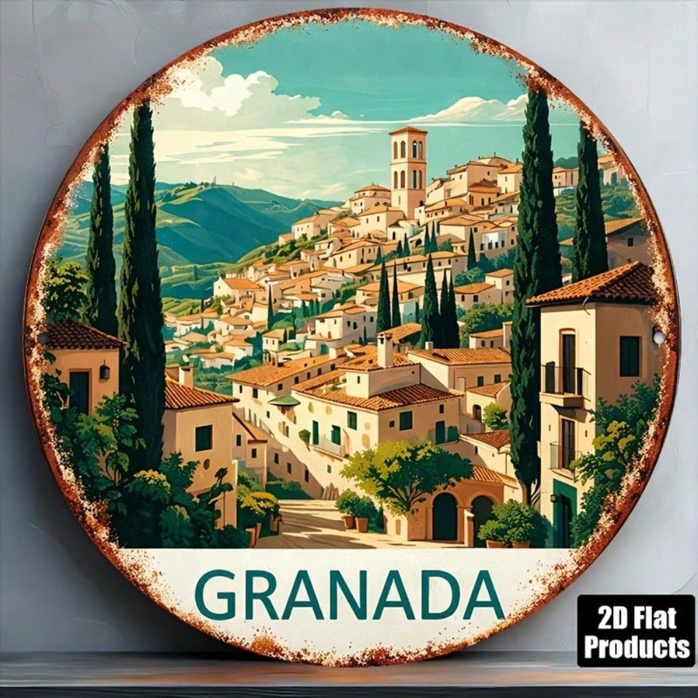 Granada Espagne Vintage rond panneau andalou Landmark Wall Decor