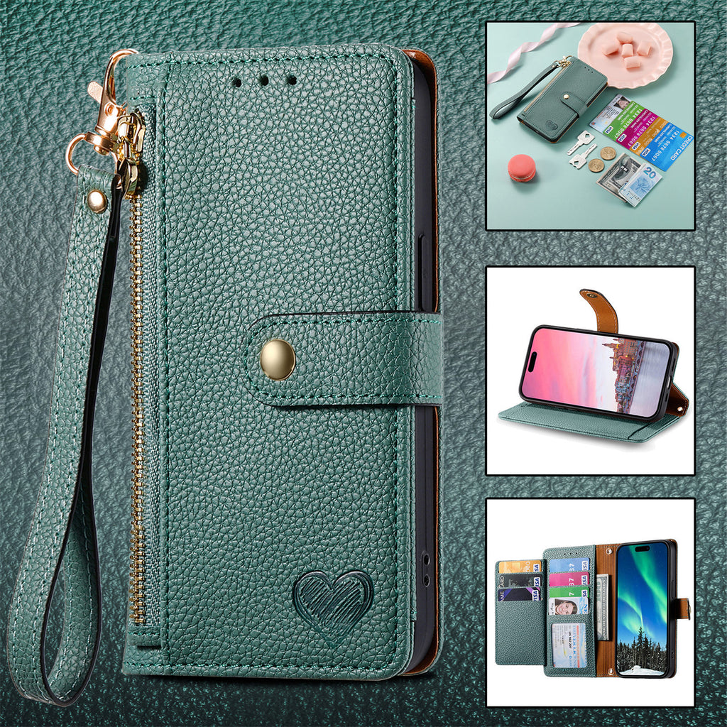 Love Sleeve PU Litchi Motif RFID antivol Lanyard Coque téléphonique