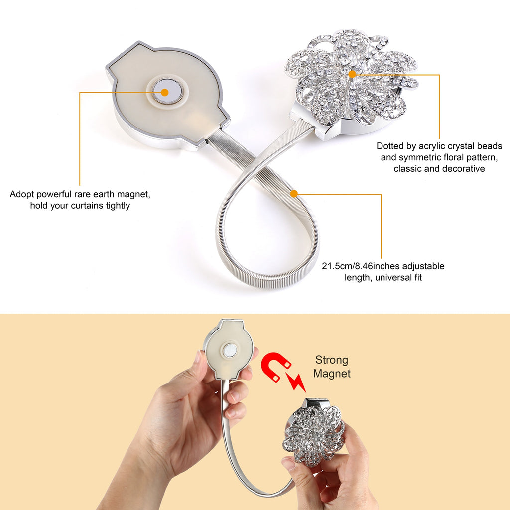 2 Packs Rideau magnétique Tiebacks porte-bracelet floral extensible
