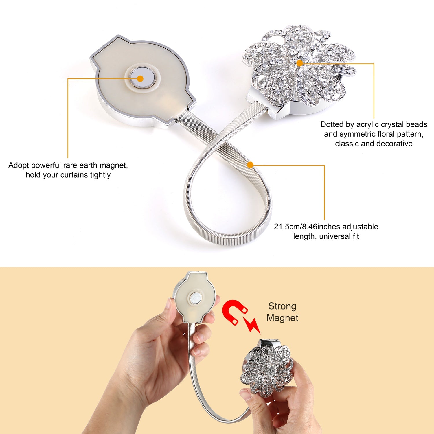 2 Packs Rideau magnétique Tiebacks porte-bracelet floral extensible