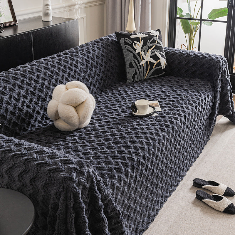 Couvre-sofa à la crème en peluche polyvalente à couleur solide