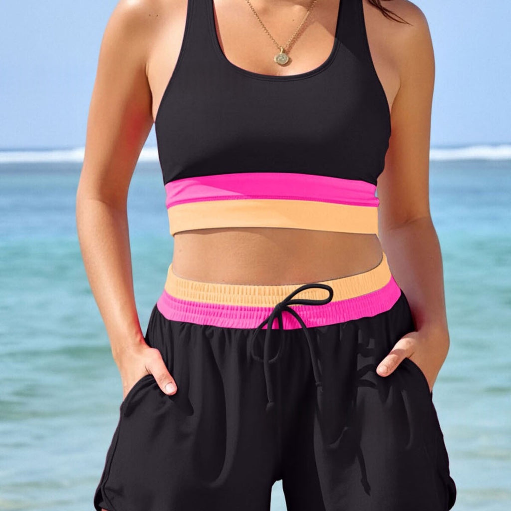 Maillot de bain deux pièces pour femmes Color-block
