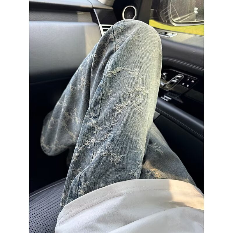 Hommes American-Style Retro Jacquard Denim Jeans