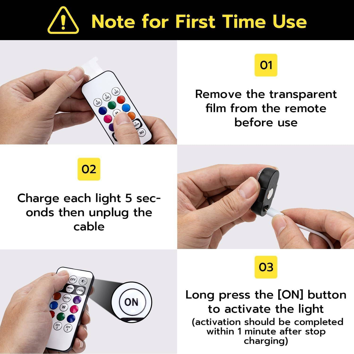 4PCS Voiture sans fil lumières LED intérieure avec télécommande lumières LED 7 couleurs pour rappel de signal