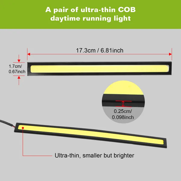 2Pcs LED Daytime Running Lights Car LED COB DRL Fog Lights IP45 Waterproof LED Strip Fog D