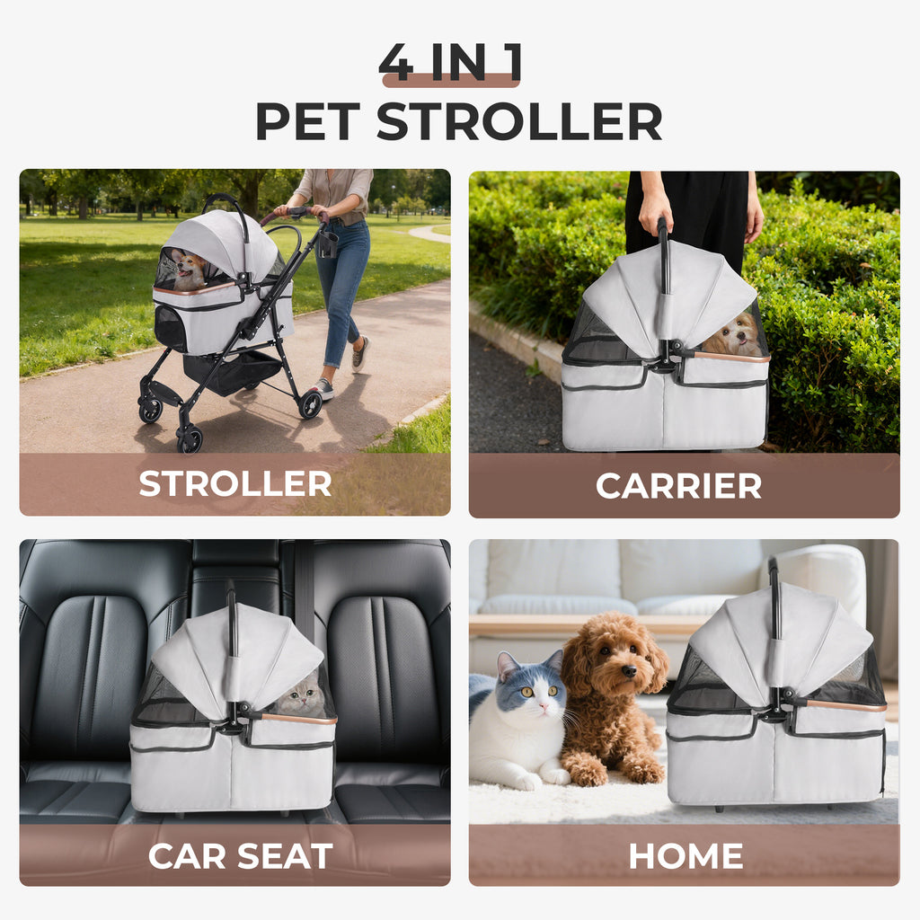 Poussette pliable 4 roues pour chiens et chats à 360°