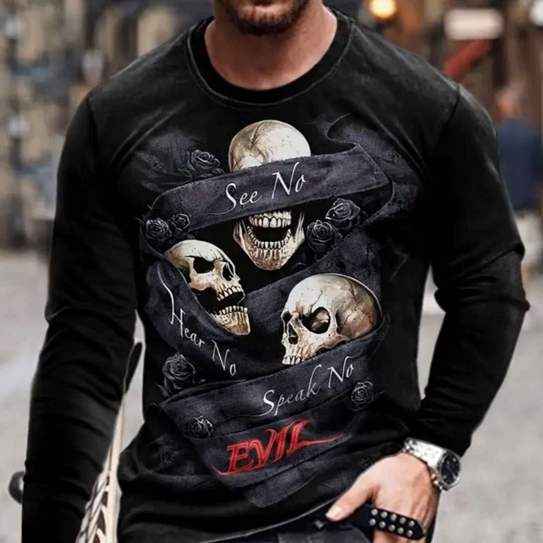 T-shirt retro homme 3D Imprimé Street Hip-hop Col rond Col rond Manches longues