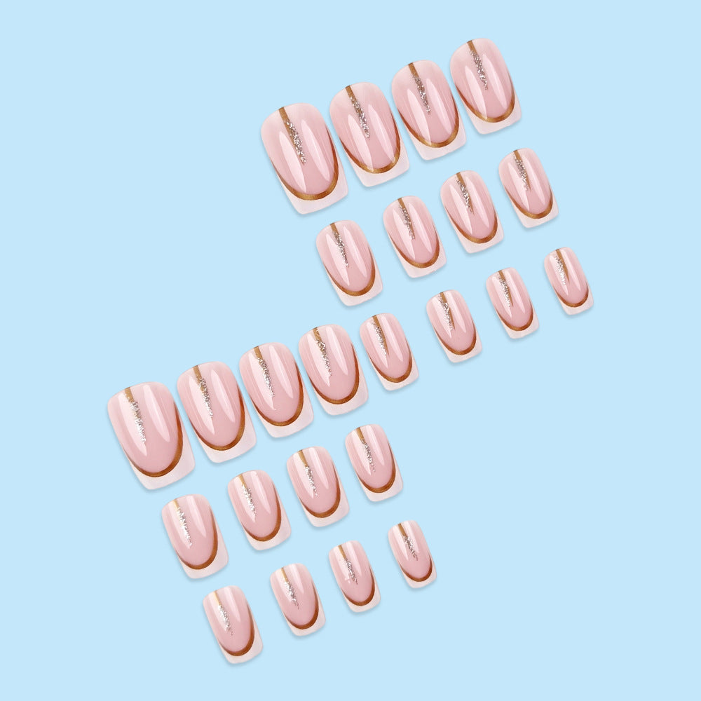 Stickers 24 Pièces de Short Square Acrylic Nail avec bords blancs