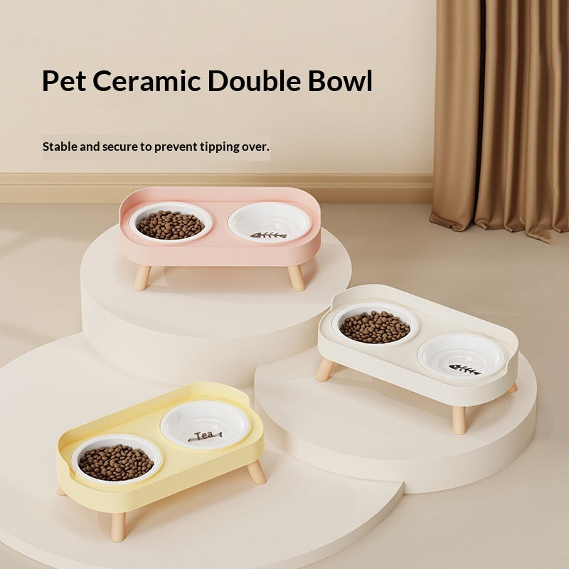 Dual-bowl Spill-proof Water-and-food-in-one Cat Bowl