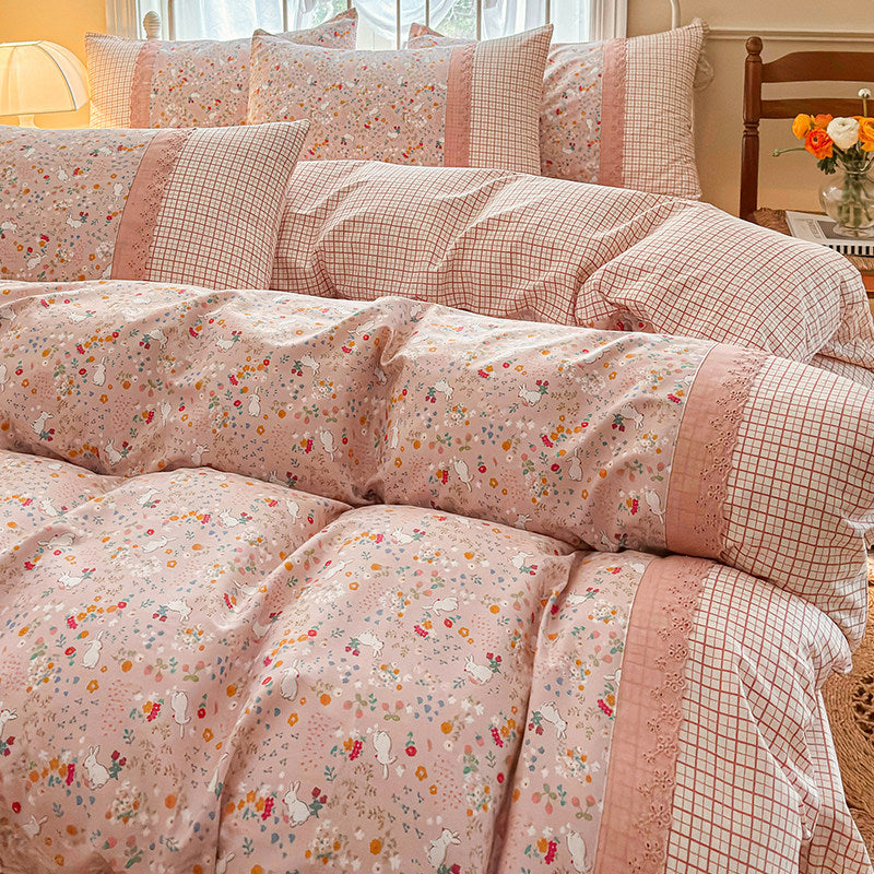 Petit ensemble de literie en coton floral à quatre pièces en coton tout-cot Princess-Style Vintage Linge de lit Wi