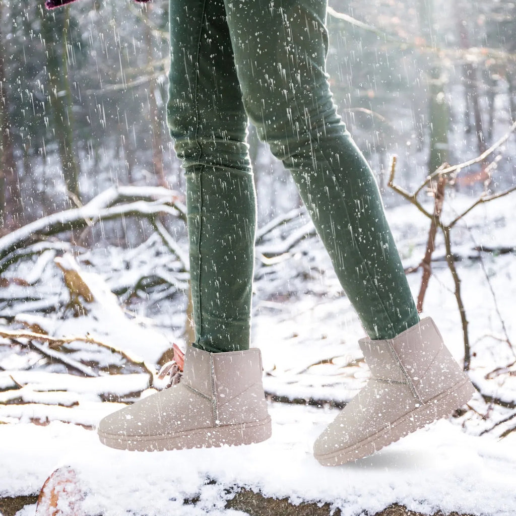 Femmes Lady Bottes de neige Suede Mid-Calf Botte Chaussures en peluche courte Chaussure chaude avec antidérapant