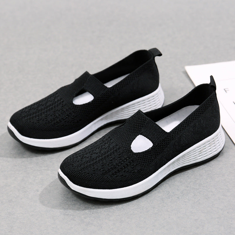 Vieux Beijing Cloth Chaussures Femmes Shallow Bouche Mesh Respirant Non-dérapant Soft Bottom Slip-on