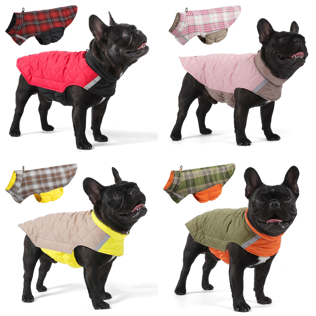 Vêtements de chien pour l'automneHiver Vêtements de chien à deux sides Reflective Plaid Dog Vest Pet Clot