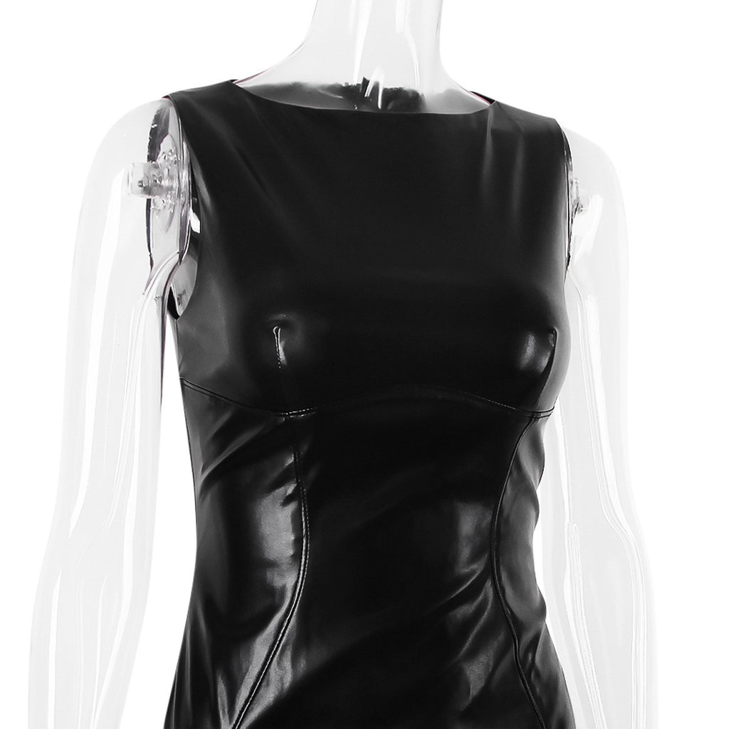 Femme de style européen et américain robe automne PU jupe en cuir Amazon Split robe longue
