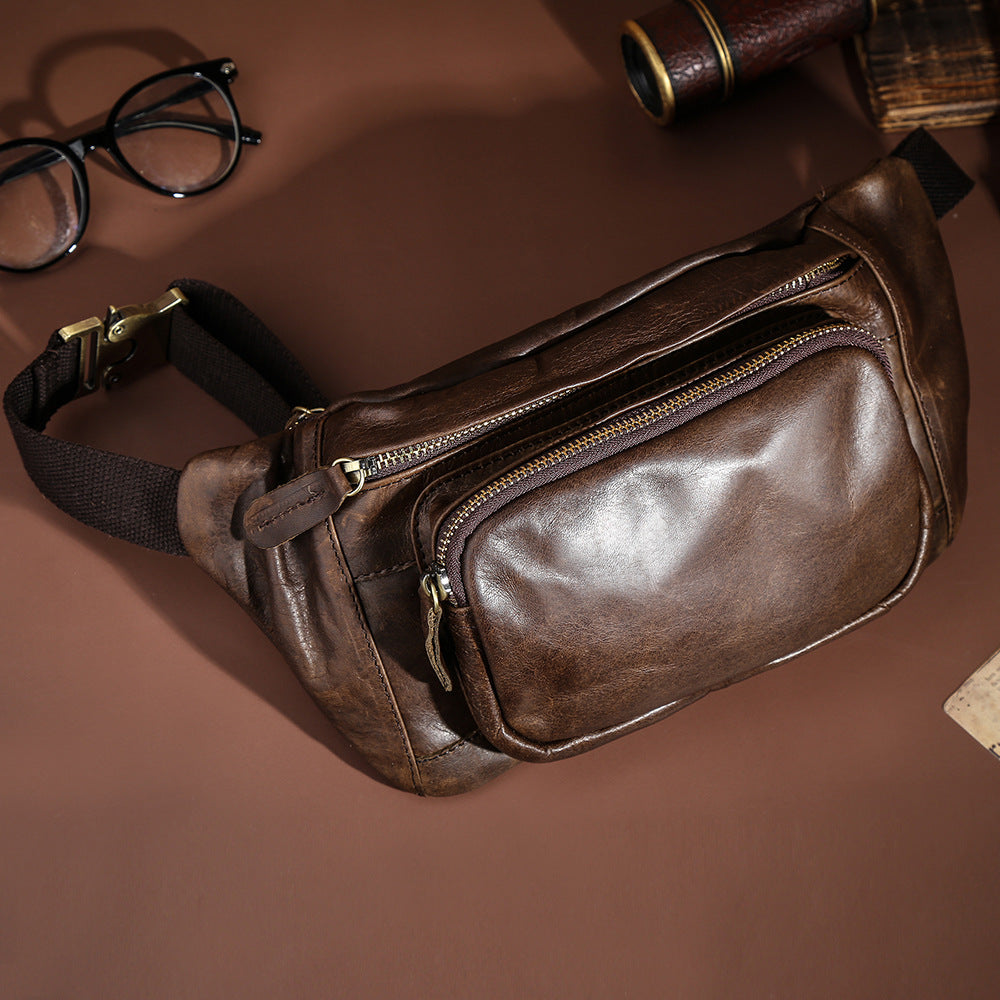 Simple Retro First-Layer Cowhide Men's Crossbody Bag