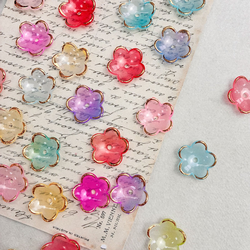 Perles de fleurs acryliques dorées à deux tons