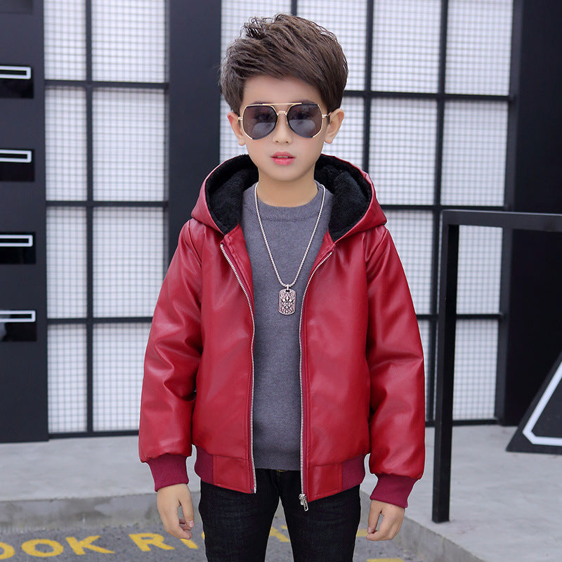 Veste en cuir PU Veste à capuche pour enfants