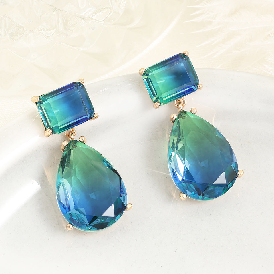 Femmes Vintage Ombre Teal Tone Boucles d'oreilles Drop
