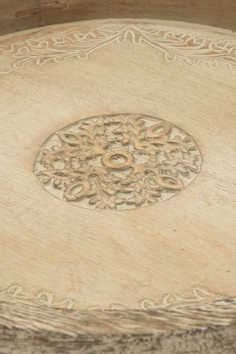 Plateau rond de service en bois de mangue - 18 design brun rustique pour l'entertaining élégant