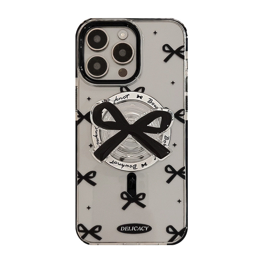 Transparent Black Bowknot Magnetic Case