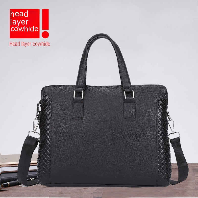 Porte-monnaie pour hommes Cuir véritable Sac portable de 14 pouces Cowhide horizontal Sac de bureau