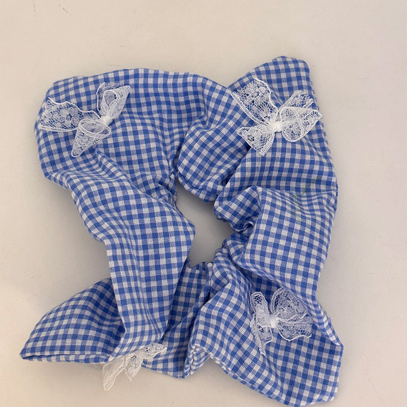 Style français Vintage Plaid Square Scrunchie